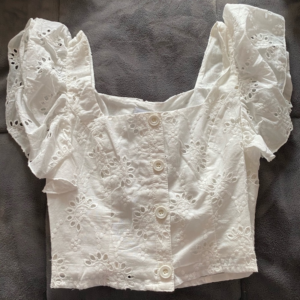 White Eyelet Crop top Princess Polly
